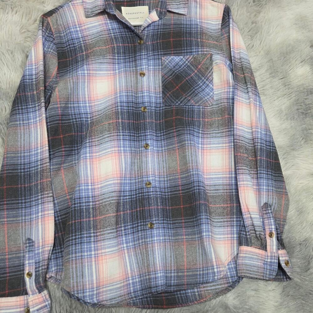 Aéropostale Boyfriend Fit Woman's Multi-Colored Button Down Flannel size S